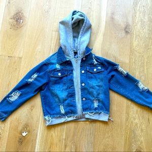 Women’s THRILL Jean Jacket - ripped style with gray hood